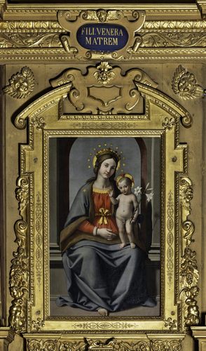 “Madonna del Giglio” di pittore del XVII secolo, copia da Giovanni Battista Salvi, detto il Sassoferrato.
