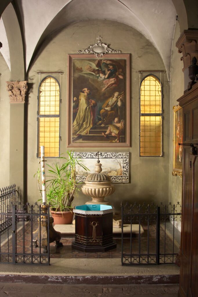 “San Liborio, Santa Maria Maddalena e angeli in volo che reggono l’immagine della Madonna della Ghiara” di Carlo Rizzi.