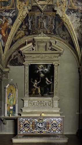 Miniatura Altare della prima cappella sinistra, con la pala "Annunciazione" di Ercole dell'Abate, 1603.