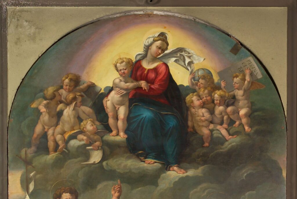 Dettaglio della “Madonna in gloria col Bambino” di Gian Gherardo dalle Catene.