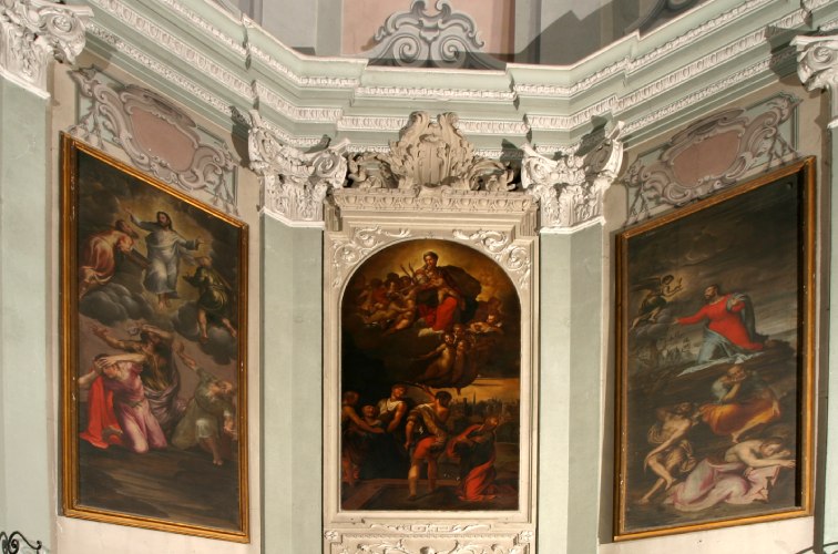 Insieme dei dipinti nella cappella maggiore, opere di Romanino, Ingoni, Stringa e Carnevali.