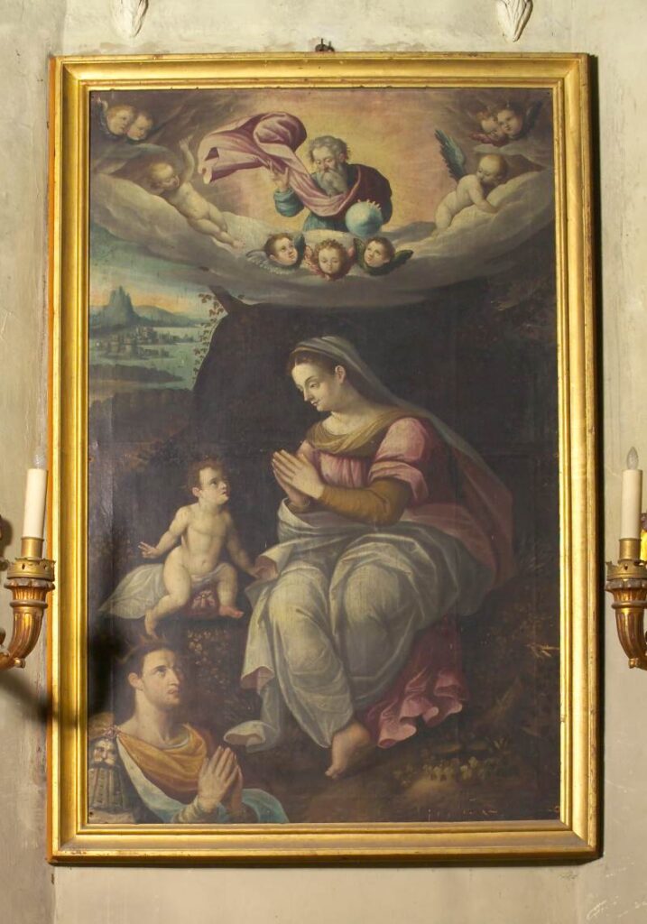 Madonna della Ghiara adorata da San Ludovico re di Francia, opera di autore sconosciuto, collocata nella cappella dedicata a San Ludovico.